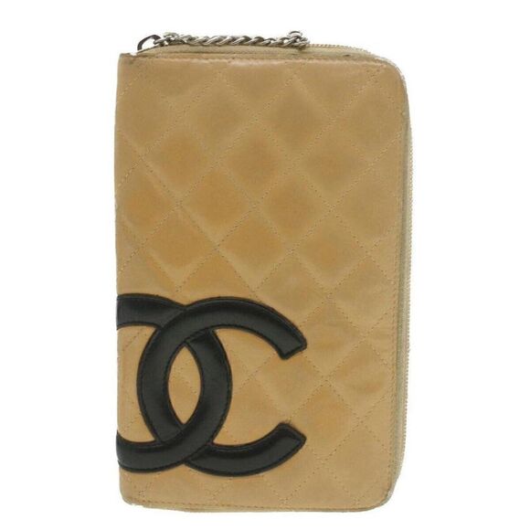 CHANEL Cambon Line Wallet Leather Beige Black - Picture 13 of 15